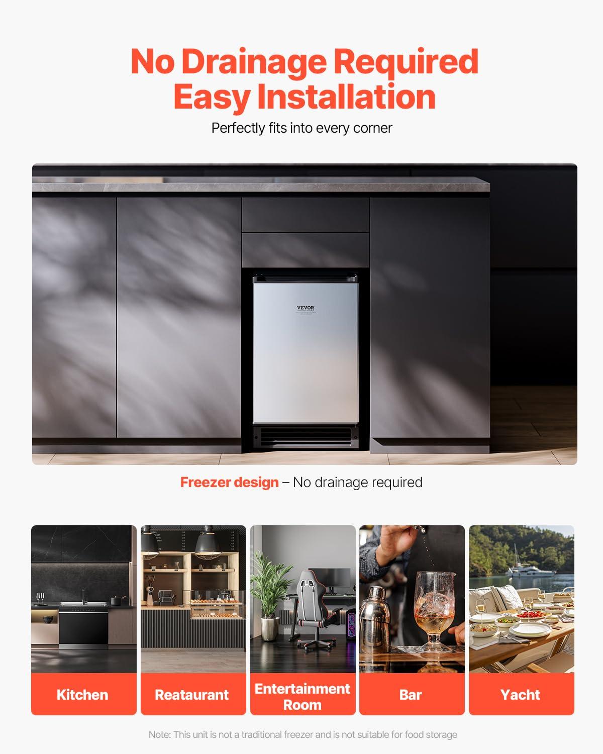 image:imageVEVOR Under Counter Ice Maker Machine Crescent Ice 25 LbsDay Stainless Steel Built in Ice Maker with Reversible Door 22Lbs Storage Ice Maker Machine for Commercial Home Kitchen No Drain RequiredCrescent Ice