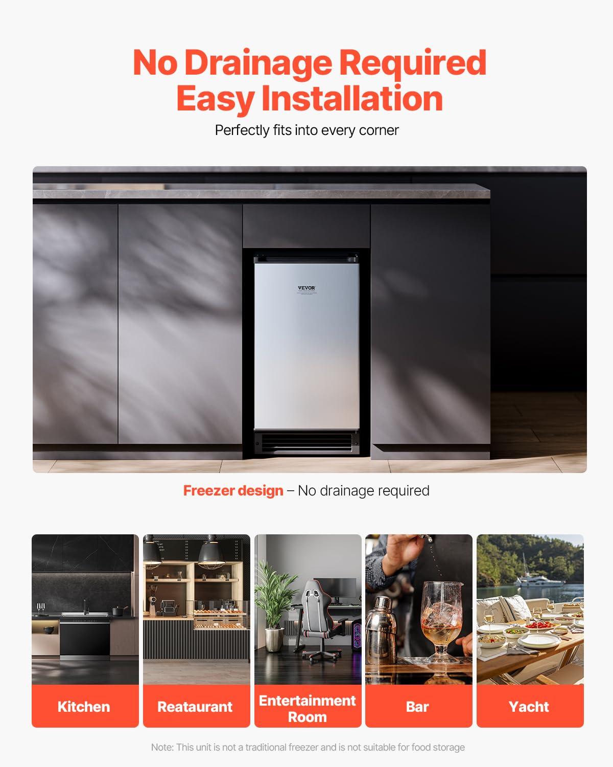 image:imageVEVOR Under Counter Ice Maker Machine Crescent Ice 25 LbsDay Stainless Steel Built in Ice Maker with Reversible Door 22Lbs Storage Ice Maker Machine for Commercial Home Kitchen No Drain RequiredCrescent Ice