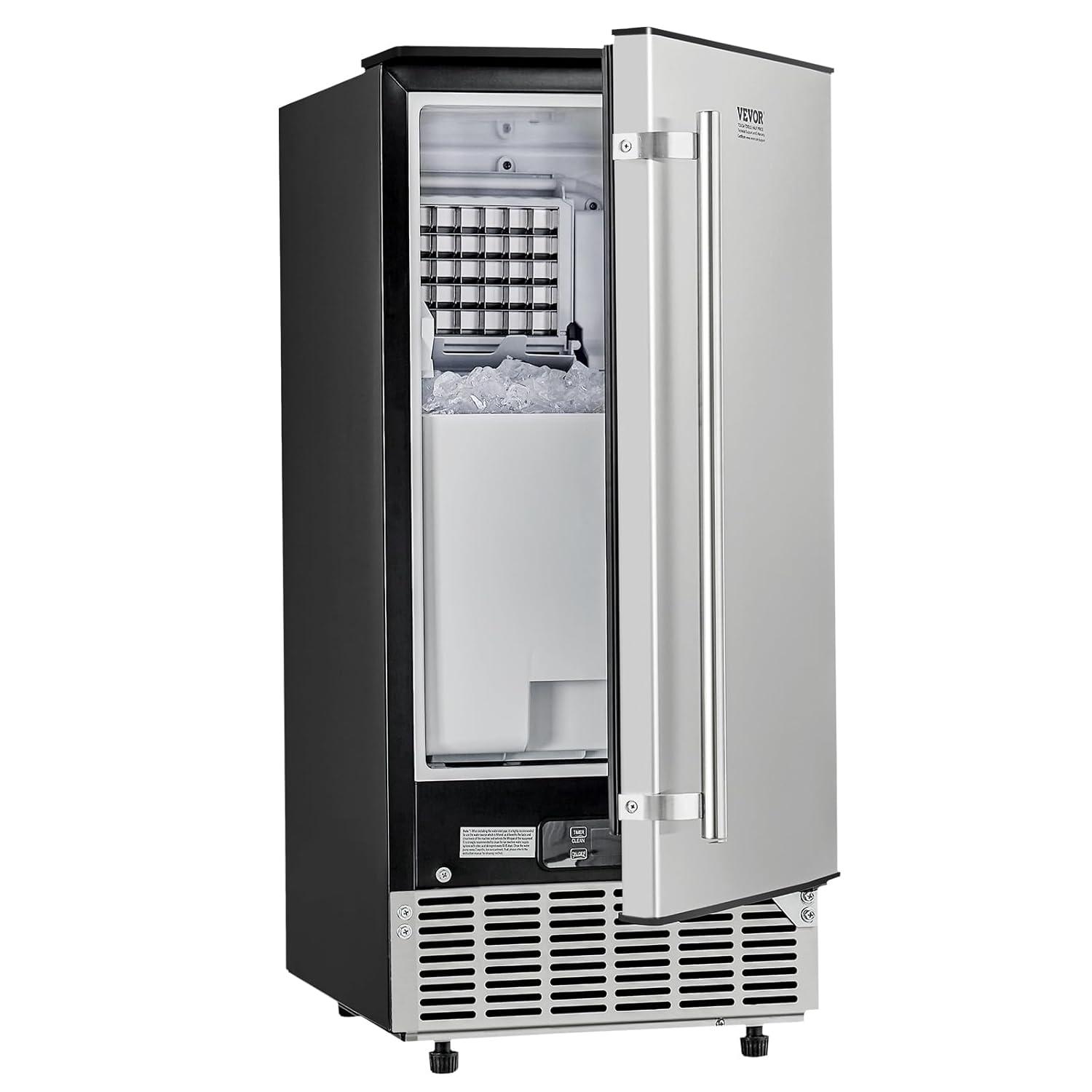 image:imageVEVOR Under Counter Ice Maker Machine Crescent Ice 25 LbsDay Stainless Steel Built in Ice Maker with Reversible Door 22Lbs Storage Ice Maker Machine for Commercial Home Kitchen No Drain RequiredCube Ice with Drain