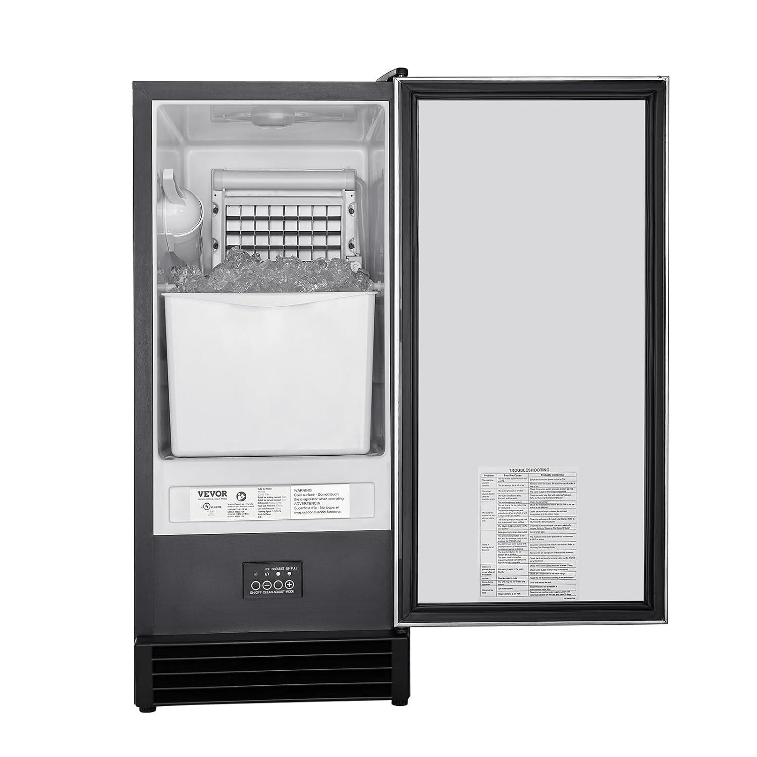 image:imageVEVOR Under Counter Ice Maker Machine Crescent Ice 25 LbsDay Stainless Steel Built in Ice Maker with Reversible Door 22Lbs Storage Ice Maker Machine for Commercial Home Kitchen No Drain RequiredCube Ice