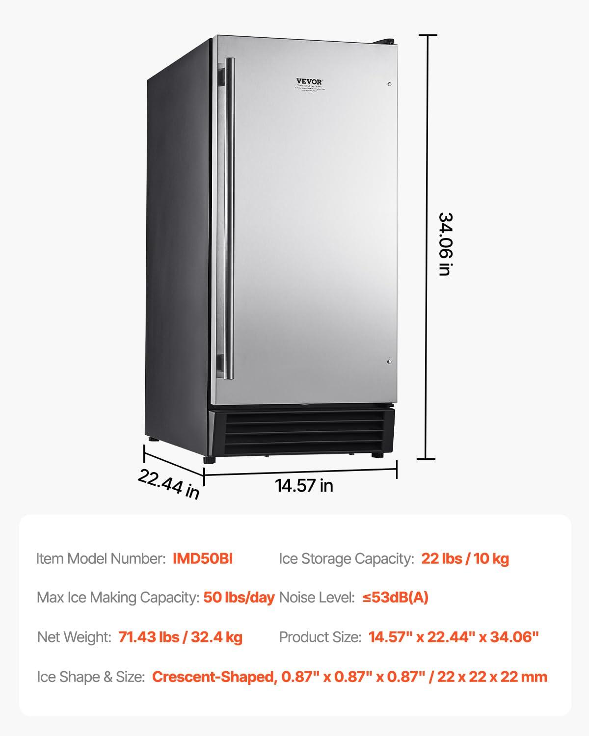 image:imageVEVOR Under Counter Ice Maker Machine Crescent Ice 25 LbsDay Stainless Steel Built in Ice Maker with Reversible Door 22Lbs Storage Ice Maker Machine for Commercial Home Kitchen No Drain RequiredCube Ice