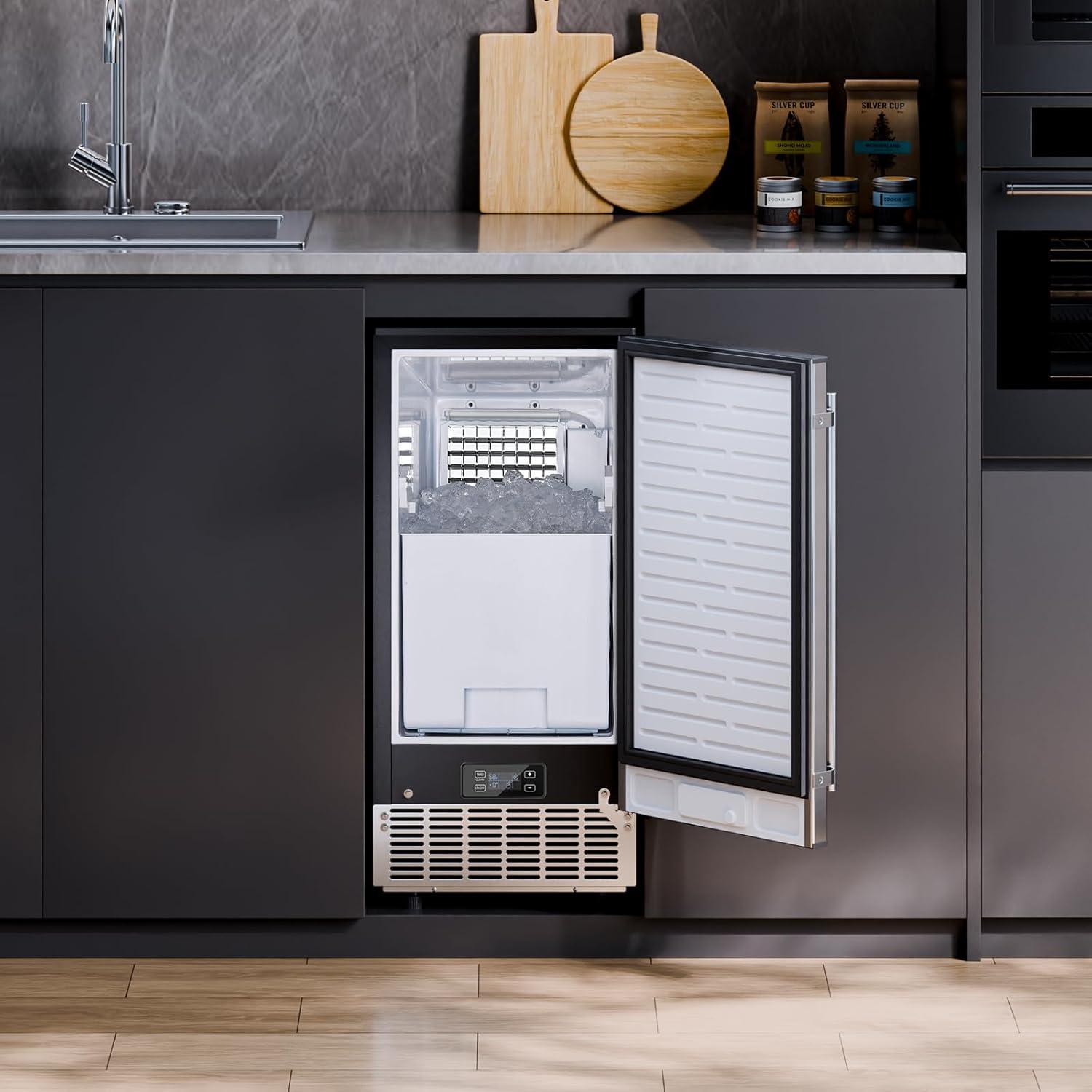 image:imageVEVOR Under Counter Ice Maker Machine Crescent Ice 25 LbsDay Stainless Steel Built in Ice Maker with Reversible Door 22Lbs Storage Ice Maker Machine for Commercial Home Kitchen No Drain RequiredCube Ice