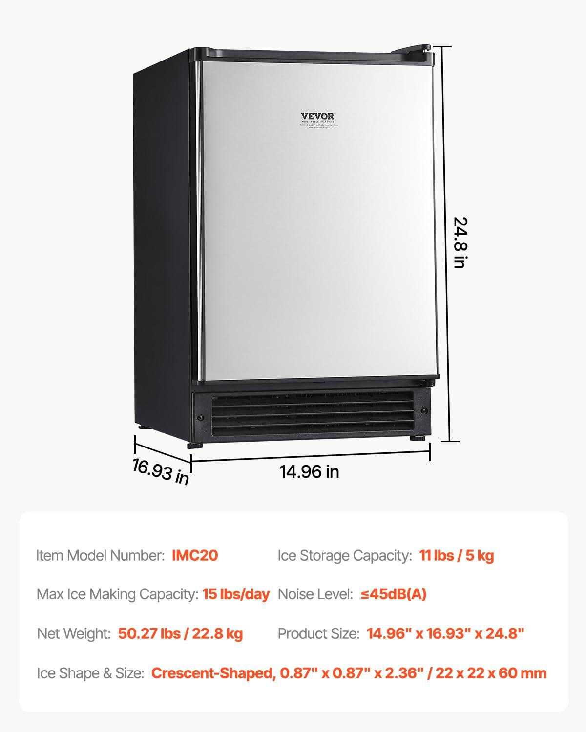 image:imageVEVOR Under Counter Ice Maker Machine Crescent Ice 25 LbsDay Stainless Steel Built in Ice Maker with Reversible Door 22Lbs Storage Ice Maker Machine for Commercial Home Kitchen No Drain RequiredCrescent Ice