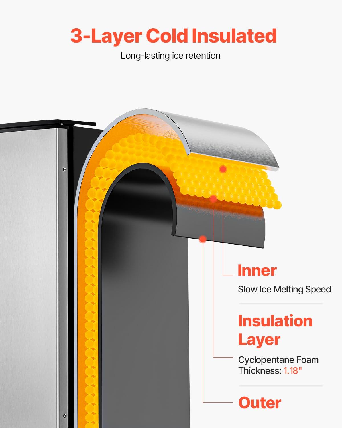 image:imageVEVOR Under Counter Ice Maker Machine Crescent Ice 25 LbsDay Stainless Steel Built in Ice Maker with Reversible Door 22Lbs Storage Ice Maker Machine for Commercial Home Kitchen No Drain RequiredCube Ice