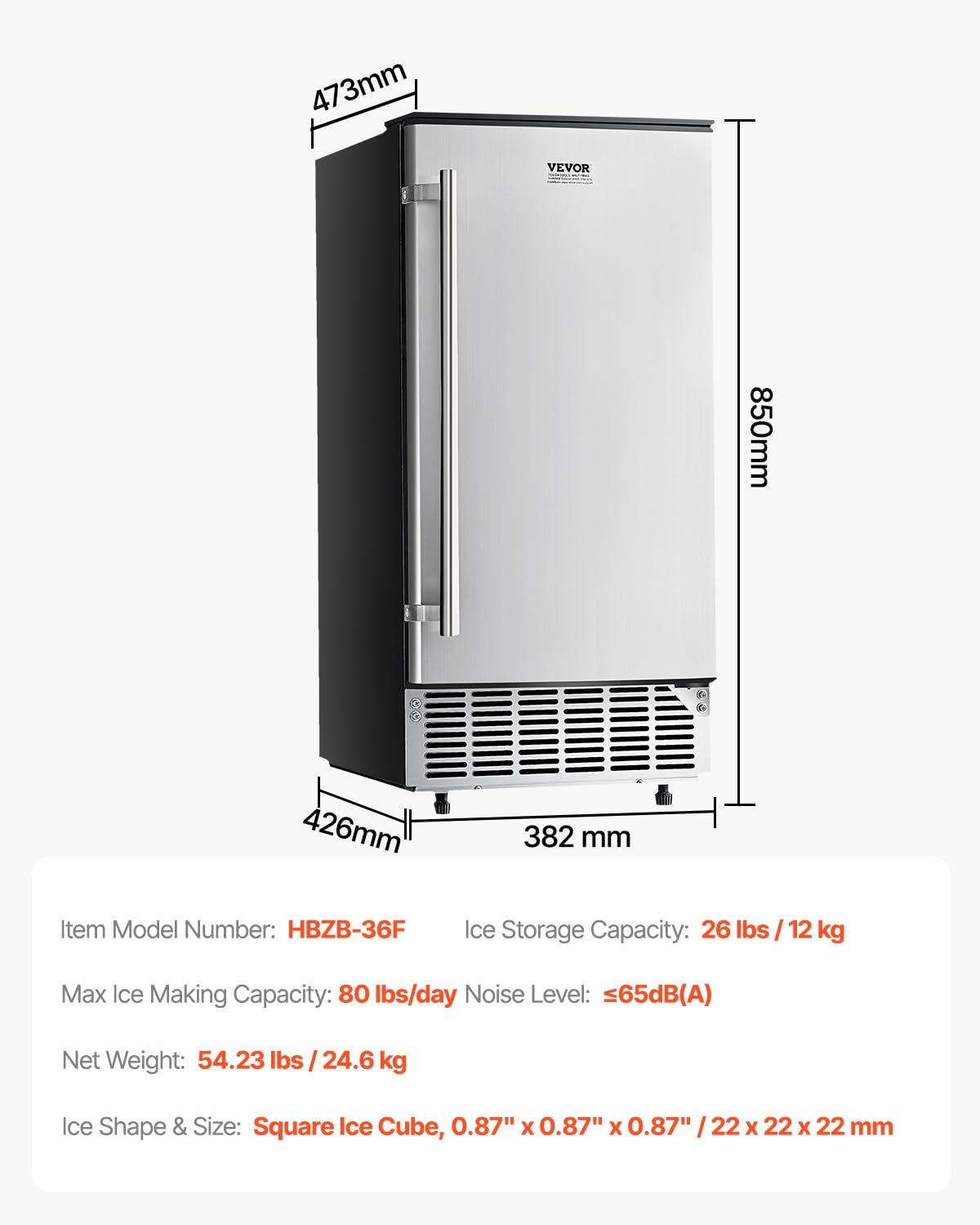 image:imageVEVOR Under Counter Ice Maker Machine Crescent Ice 25 LbsDay Stainless Steel Built in Ice Maker with Reversible Door 22Lbs Storage Ice Maker Machine for Commercial Home Kitchen No Drain RequiredCube Ice
