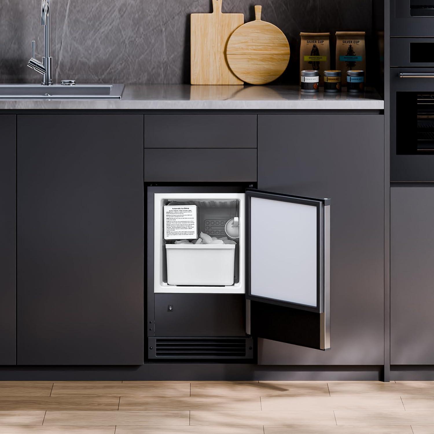 image:imageVEVOR Under Counter Ice Maker Machine Crescent Ice 25 LbsDay Stainless Steel Built in Ice Maker with Reversible Door 22Lbs Storage Ice Maker Machine for Commercial Home Kitchen No Drain RequiredCrescent Ice