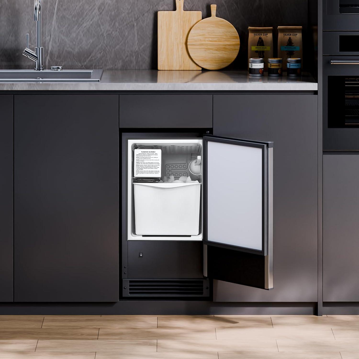 image:imageVEVOR Under Counter Ice Maker Machine Crescent Ice 25 LbsDay Stainless Steel Built in Ice Maker with Reversible Door 22Lbs Storage Ice Maker Machine for Commercial Home Kitchen No Drain RequiredCrescent Ice