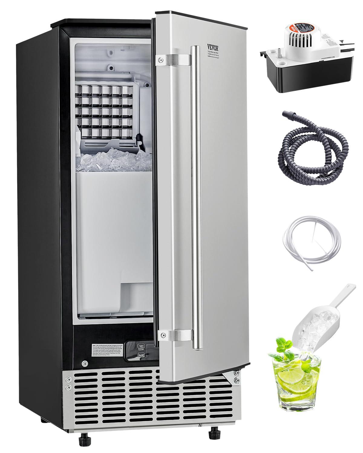 image:imageVEVOR Under Counter Ice Maker Machine Crescent Ice 25 LbsDay Stainless Steel Built in Ice Maker with Reversible Door 22Lbs Storage Ice Maker Machine for Commercial Home Kitchen No Drain RequiredCube Ice with Drain