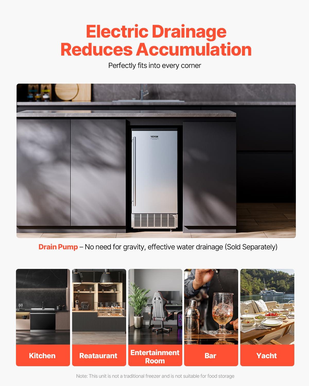 image:imageVEVOR Under Counter Ice Maker Machine Crescent Ice 25 LbsDay Stainless Steel Built in Ice Maker with Reversible Door 22Lbs Storage Ice Maker Machine for Commercial Home Kitchen No Drain RequiredCube Ice