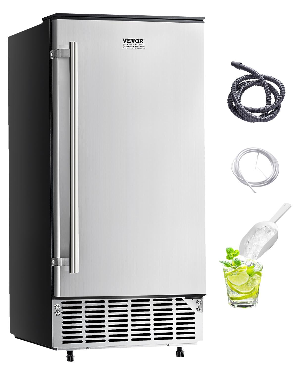 image:imageVEVOR Under Counter Ice Maker Machine Crescent Ice 25 LbsDay Stainless Steel Built in Ice Maker with Reversible Door 22Lbs Storage Ice Maker Machine for Commercial Home Kitchen No Drain RequiredCube Ice