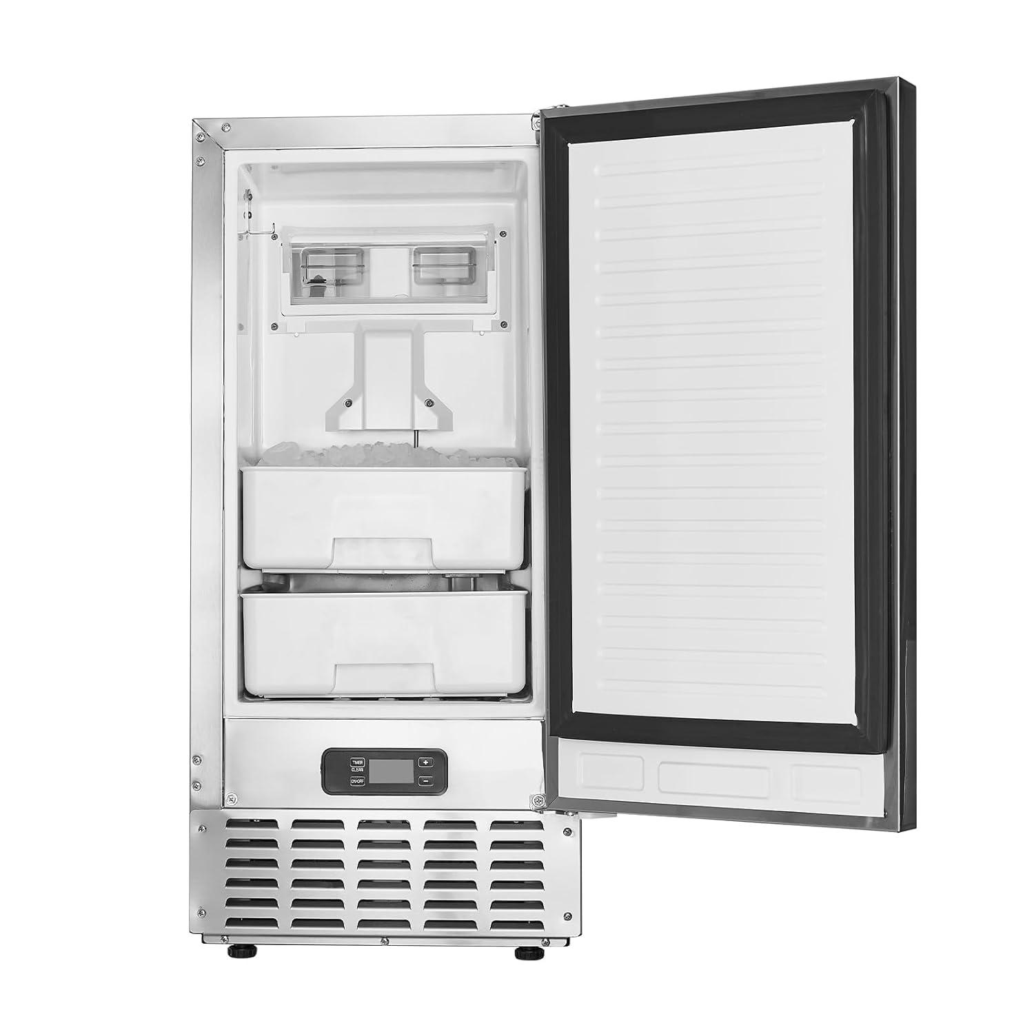 image:imageVEVOR Under Counter Ice Maker Machine Crescent Ice 25 LbsDay Stainless Steel Built in Ice Maker with Reversible Door 22Lbs Storage Ice Maker Machine for Commercial Home Kitchen No Drain RequiredNugget Ice with Drain