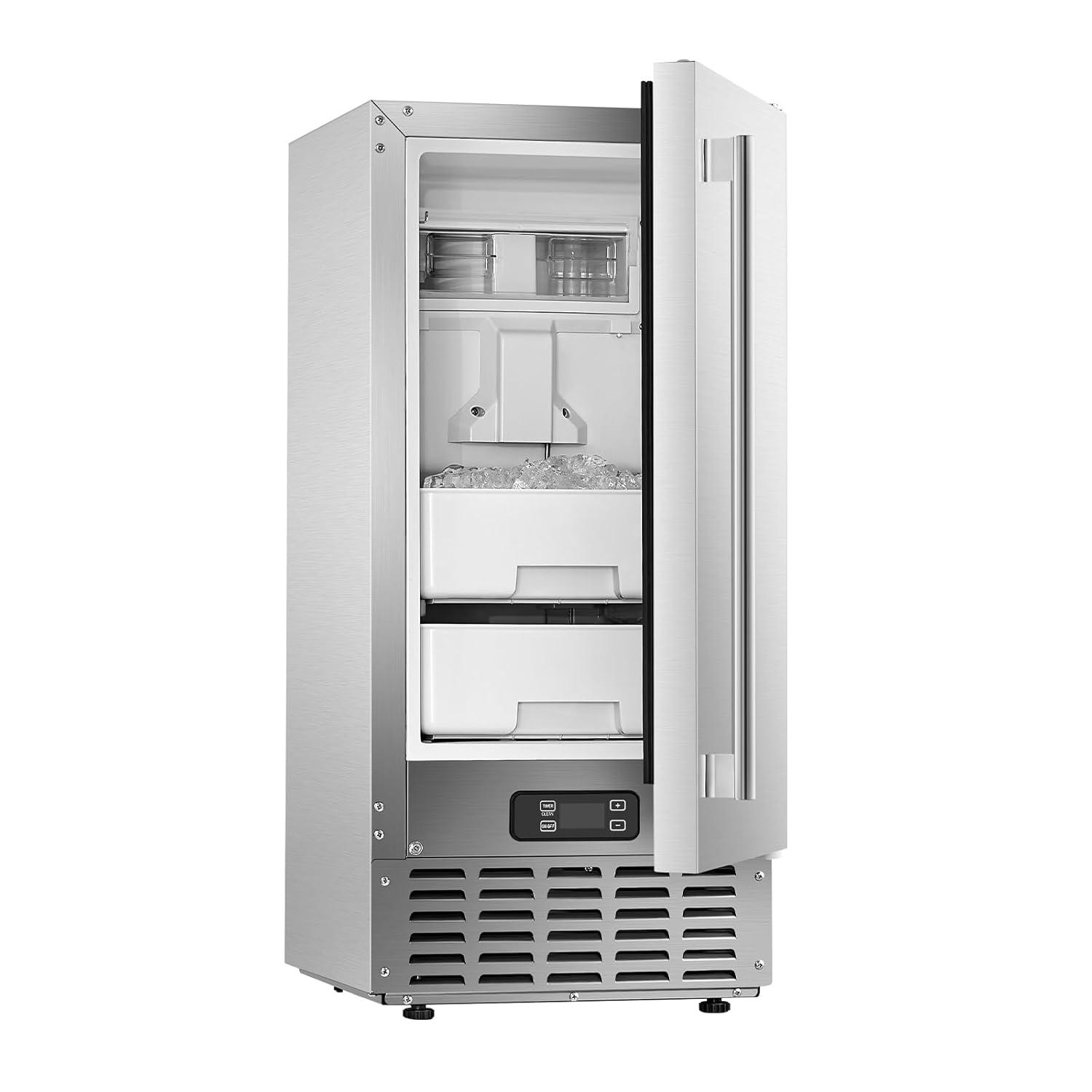 image:imageVEVOR Under Counter Ice Maker Machine Crescent Ice 25 LbsDay Stainless Steel Built in Ice Maker with Reversible Door 22Lbs Storage Ice Maker Machine for Commercial Home Kitchen No Drain RequiredNugget Ice