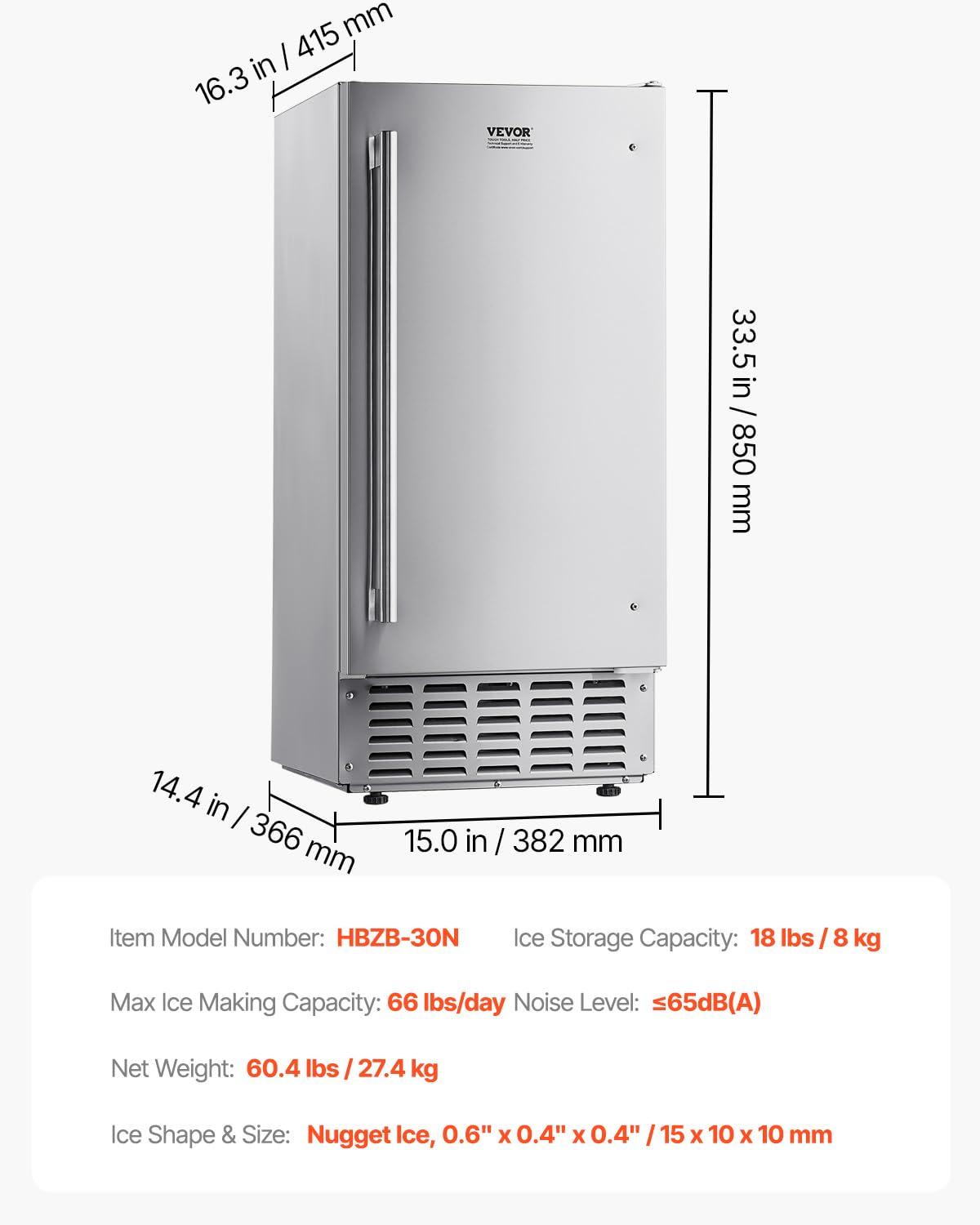 image:imageVEVOR Under Counter Ice Maker Machine Crescent Ice 25 LbsDay Stainless Steel Built in Ice Maker with Reversible Door 22Lbs Storage Ice Maker Machine for Commercial Home Kitchen No Drain RequiredNugget Ice