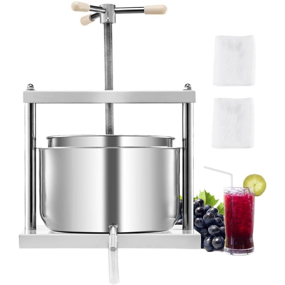 image:imageVEVOR 16 Gal6L Fruit Wine Press 2 Stainless Steel Barrels Manual Juice Maker Cider Apple Grape Tincture Honey Olive Oil Making Press with THandle for Outdoor Kitchen Home317 Gallon