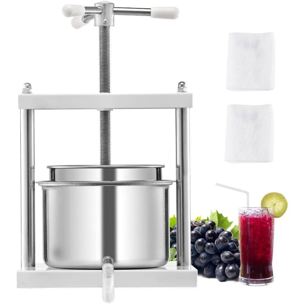 image:imageVEVOR 16 Gal6L Fruit Wine Press 2 Stainless Steel Barrels Manual Juice Maker Cider Apple Grape Tincture Honey Olive Oil Making Press with THandle for Outdoor Kitchen Home145 Gallon