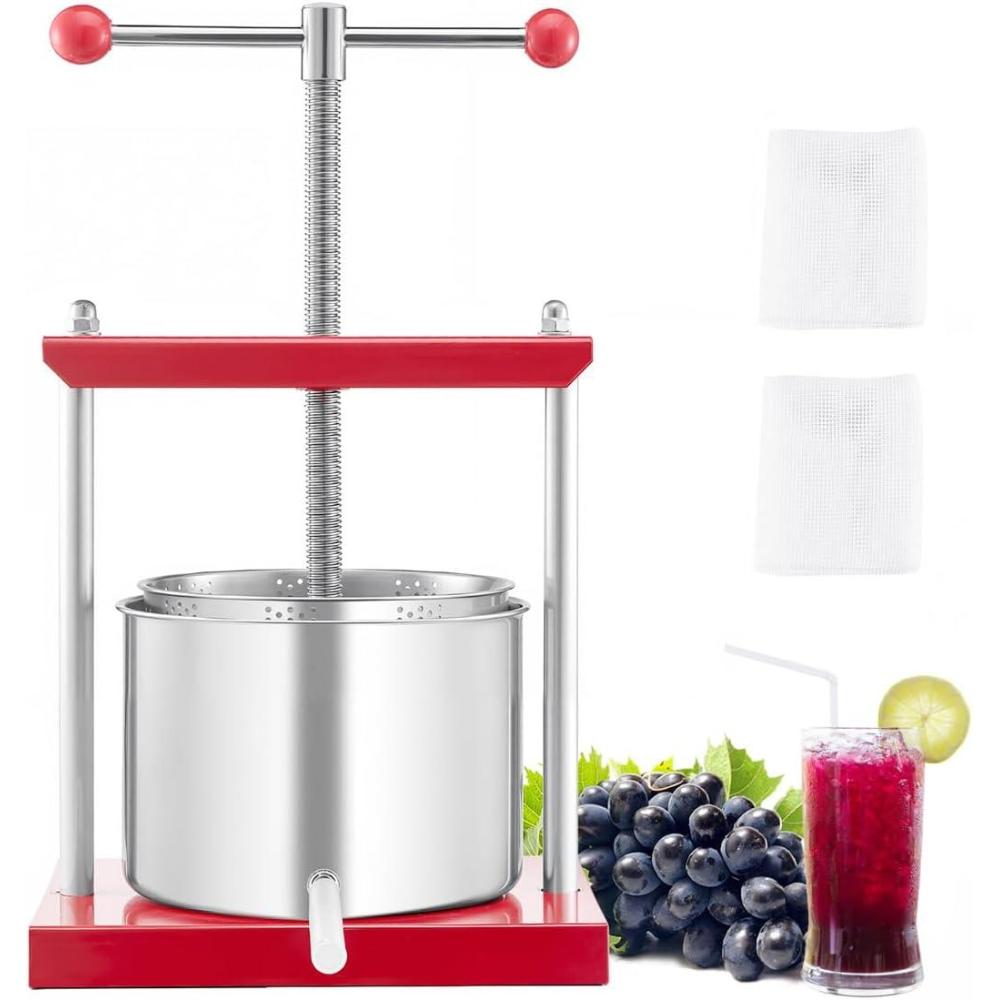 image:imageVEVOR 16 Gal6L Fruit Wine Press 2 Stainless Steel Barrels Manual Juice Maker Cider Apple Grape Tincture Honey Olive Oil Making Press with THandle for Outdoor Kitchen Home16 Gallon
