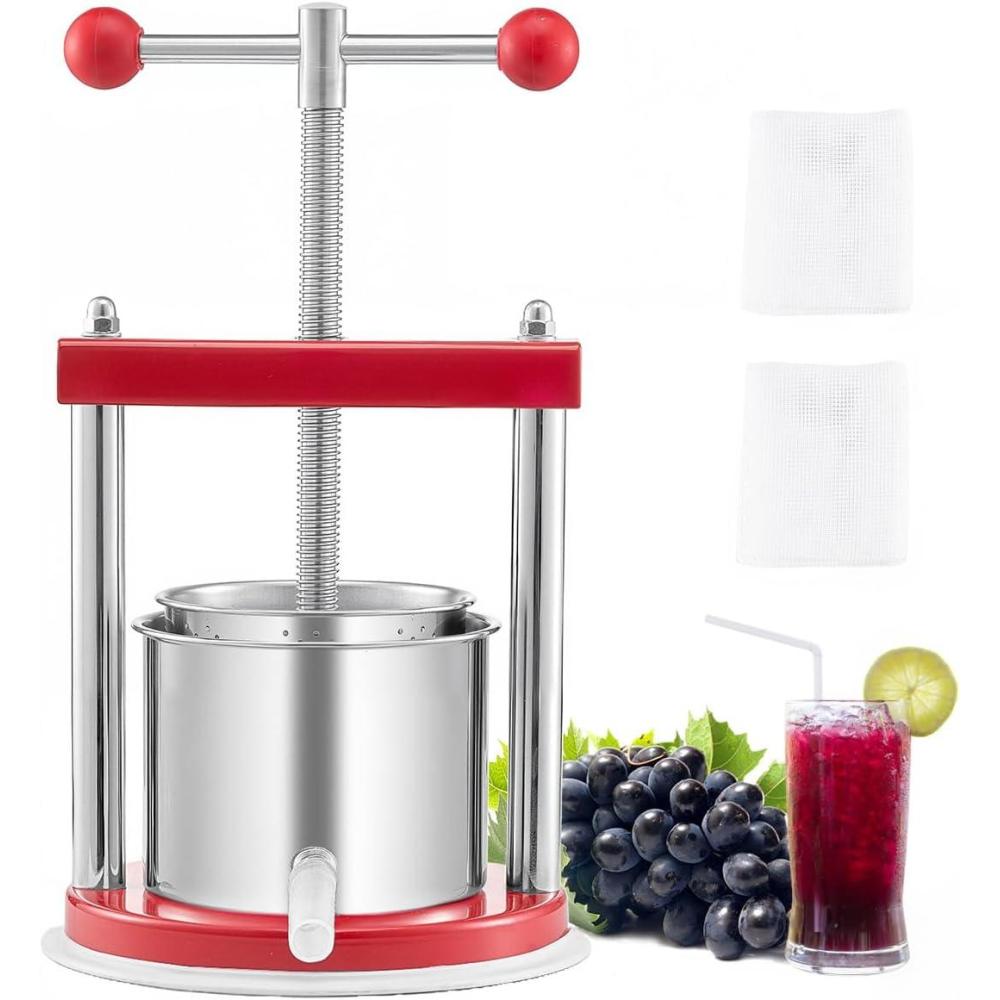 image:imageVEVOR 16 Gal6L Fruit Wine Press 2 Stainless Steel Barrels Manual Juice Maker Cider Apple Grape Tincture Honey Olive Oil Making Press with THandle for Outdoor Kitchen Home044 Gallon