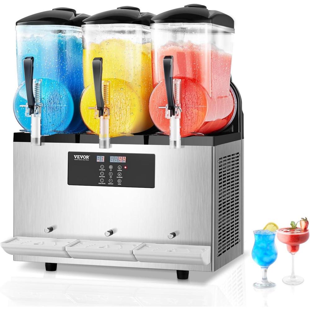 image:imageVEVOR Commercial Slushy Machine 12Lx3 Triple Tank Frozen Drink Machine 144 Cups Stainless Steel Margarita Smoothie Frozen Drink Maker Slushie Maker for Home Party Restaurants Cafe Bars36L