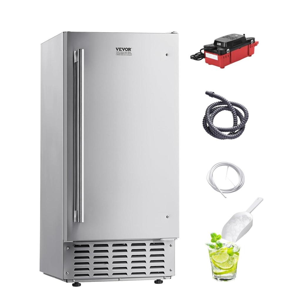 image:imageVEVOR Under Counter Ice Maker Machine Crescent Ice 25 LbsDay Stainless Steel Built in Ice Maker with Reversible Door 22Lbs Storage Ice Maker Machine for Commercial Home Kitchen No Drain RequiredNugget Ice with Drain