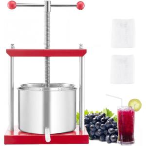 VEVOR 1.6 Gal/6L Fruit Wine Press, 2 Stainless Steel Barrels, Manual Juice Maker, Cider Apple Grape Tincture Honey Olive Oil Making Press with T-Handle for Outdoor Kitchen Home(1.6 Gallon)