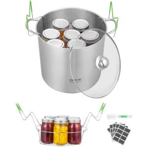 VEVOR Canning Supplies Starter Kit, 9 Pieces Stainless Steel Water Bath Canning Kit for Beginners, Canning Tools Set: Rack, Ladle, Measuring Spoon, Funnel, Tongs, Jar Lifter, Jar Wrench(21 Quarts)
