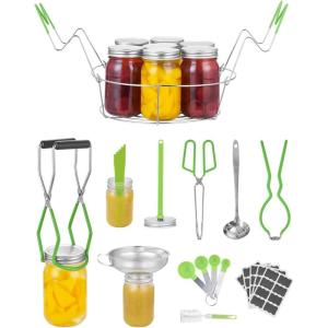 VEVOR Canning Supplies Starter Kit, 9 Pieces Stainless Steel Water Bath Canning Kit for Beginners, Canning Tools Set: Rack, Ladle, Measuring Spoon, Funnel, Tongs, Jar Lifter, Jar Wrench(9PCS+)