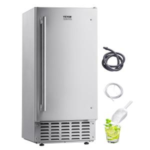 VEVOR Under Counter Ice Maker Machine, Crescent Ice, 25 Lbs/Day Stainless Steel Built in Ice Maker with Reversible Door, 22Lbs Storage Ice Maker Machine for Commercial Home Kitchen, No Drain Required(Nugget Ice)