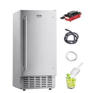 VEVOR Under Counter Ice Maker Machine, Crescent Ice, 25 Lbs/Day Stainless Steel Built in Ice Maker with Reversible Door, 22Lbs Storage Ice Maker Machine for Commercial Home Kitchen, No Drain Required(Nugget Ice with Drain)