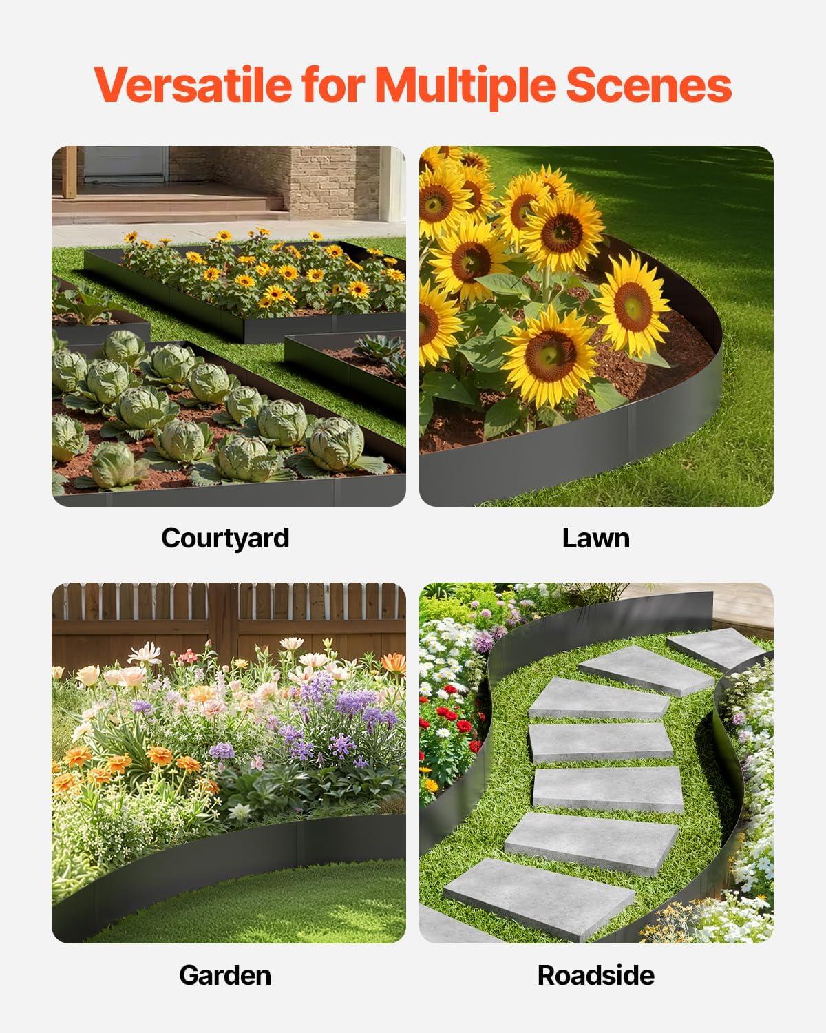 image:imageVEVOR Steel Landscape Edging 6 Packs 40 x 8 in RustResistant Metal Landscape Edging Bendable Garden Edging Border Heavy Duty Lawn Edging EasytoInstall Flower Bed Yard Pathway Divider Black40 L x 6 H 4 Pack