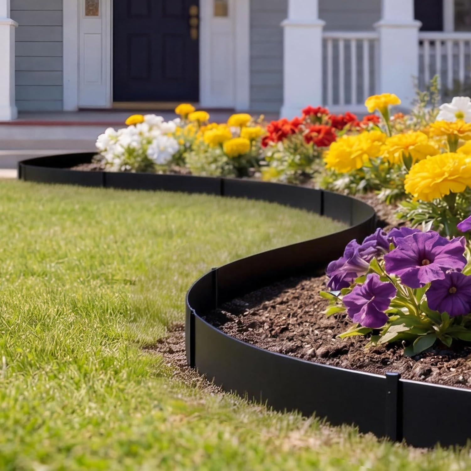 image:imageVEVOR Steel Landscape Edging 6 Packs 40 x 8 in RustResistant Metal Landscape Edging Bendable Garden Edging Border Heavy Duty Lawn Edging EasytoInstall Flower Bed Yard Pathway Divider Black40 L x 8 H 6 Pack