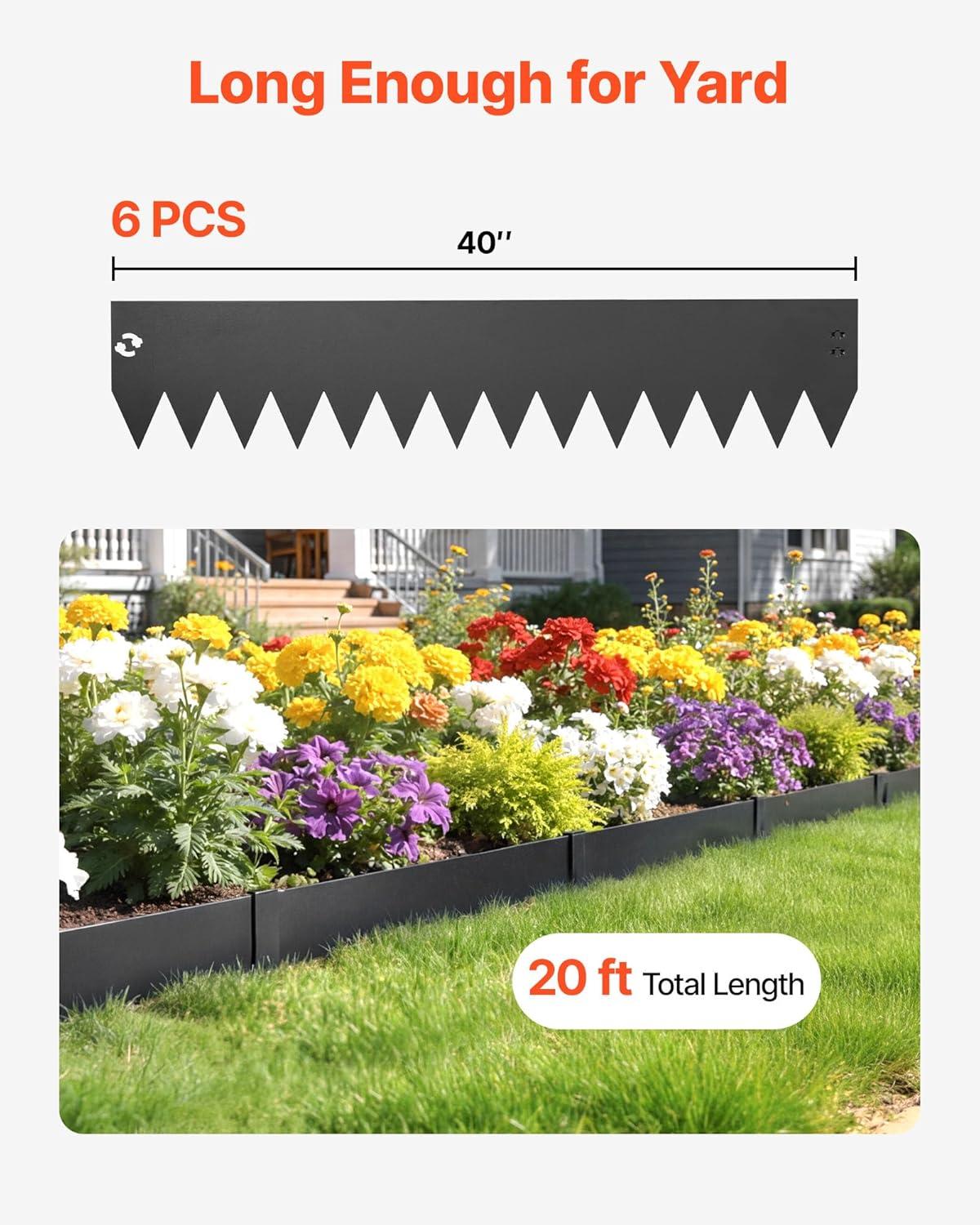 image:imageVEVOR Steel Landscape Edging 6 Packs 40 x 8 in RustResistant Metal Landscape Edging Bendable Garden Edging Border Heavy Duty Lawn Edging EasytoInstall Flower Bed Yard Pathway Divider Black40 L x 8 H 6 Pack