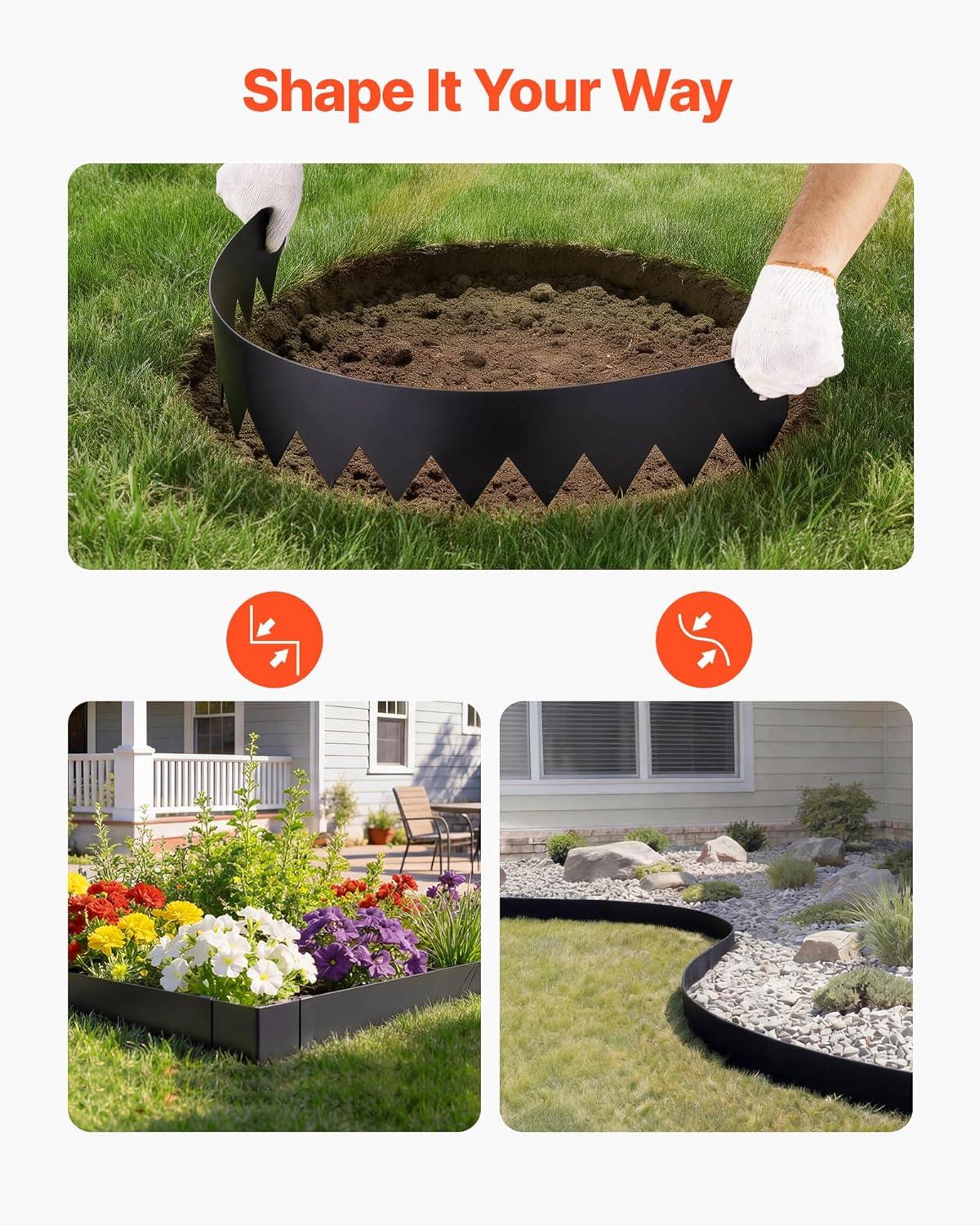 image:imageVEVOR Steel Landscape Edging 6 Packs 40 x 8 in RustResistant Metal Landscape Edging Bendable Garden Edging Border Heavy Duty Lawn Edging EasytoInstall Flower Bed Yard Pathway Divider Black40 L x 8 H 6 Pack