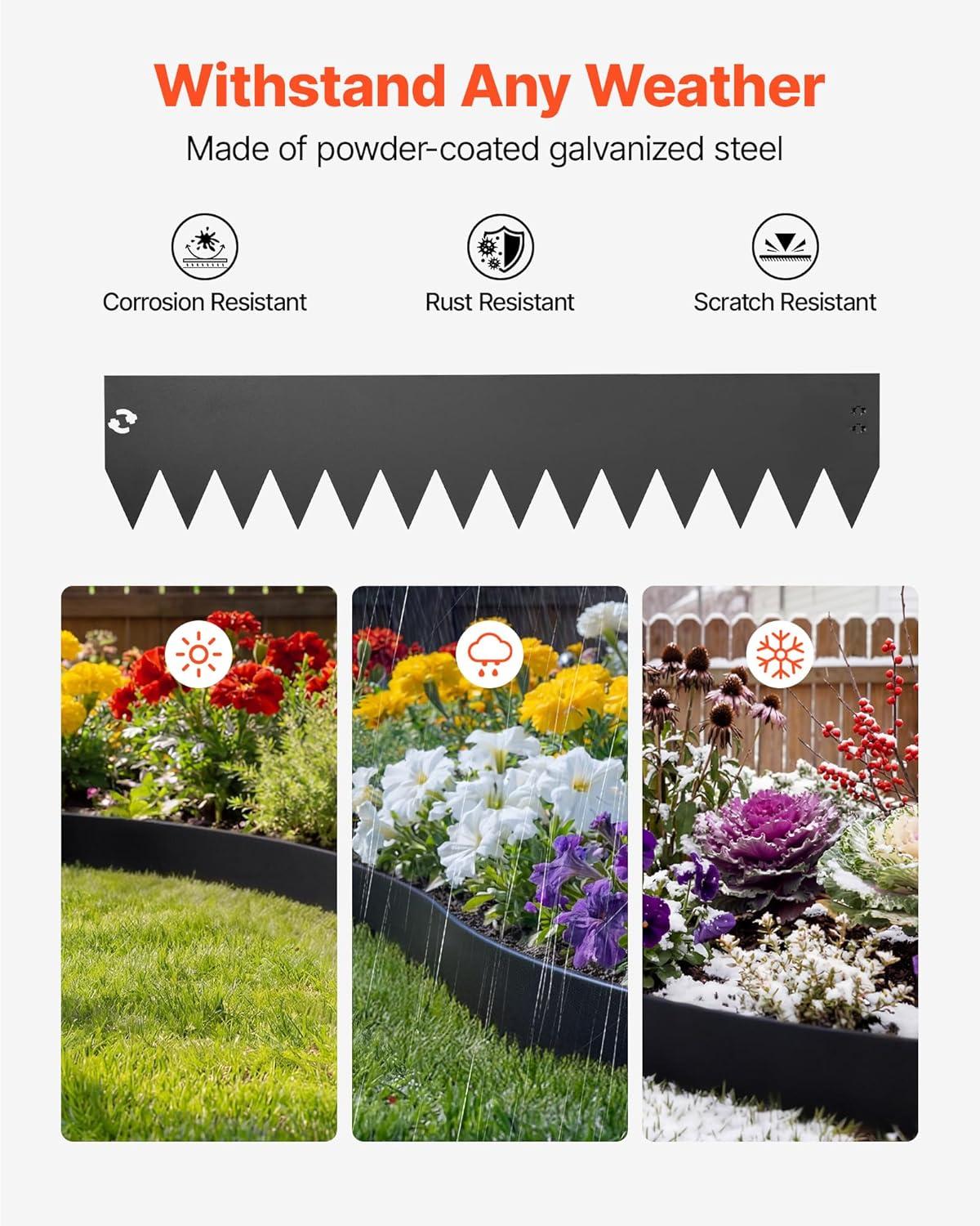 image:imageVEVOR Steel Landscape Edging 6 Packs 40 x 8 in RustResistant Metal Landscape Edging Bendable Garden Edging Border Heavy Duty Lawn Edging EasytoInstall Flower Bed Yard Pathway Divider Black40 L x 8 H 6 Pack