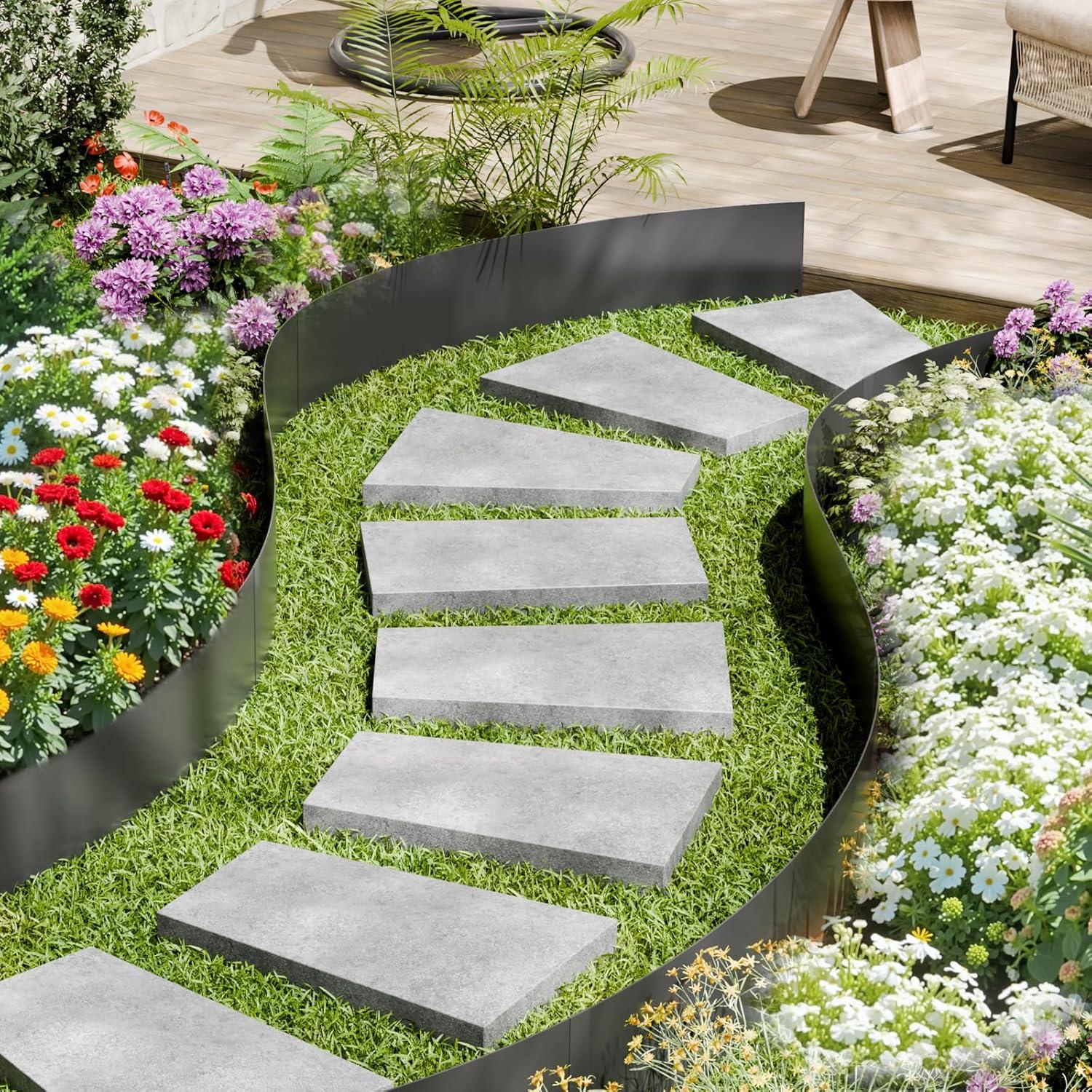 image:imageVEVOR Steel Landscape Edging 6 Packs 40 x 8 in RustResistant Metal Landscape Edging Bendable Garden Edging Border Heavy Duty Lawn Edging EasytoInstall Flower Bed Yard Pathway Divider Black40 L x 6 H 3 Pack