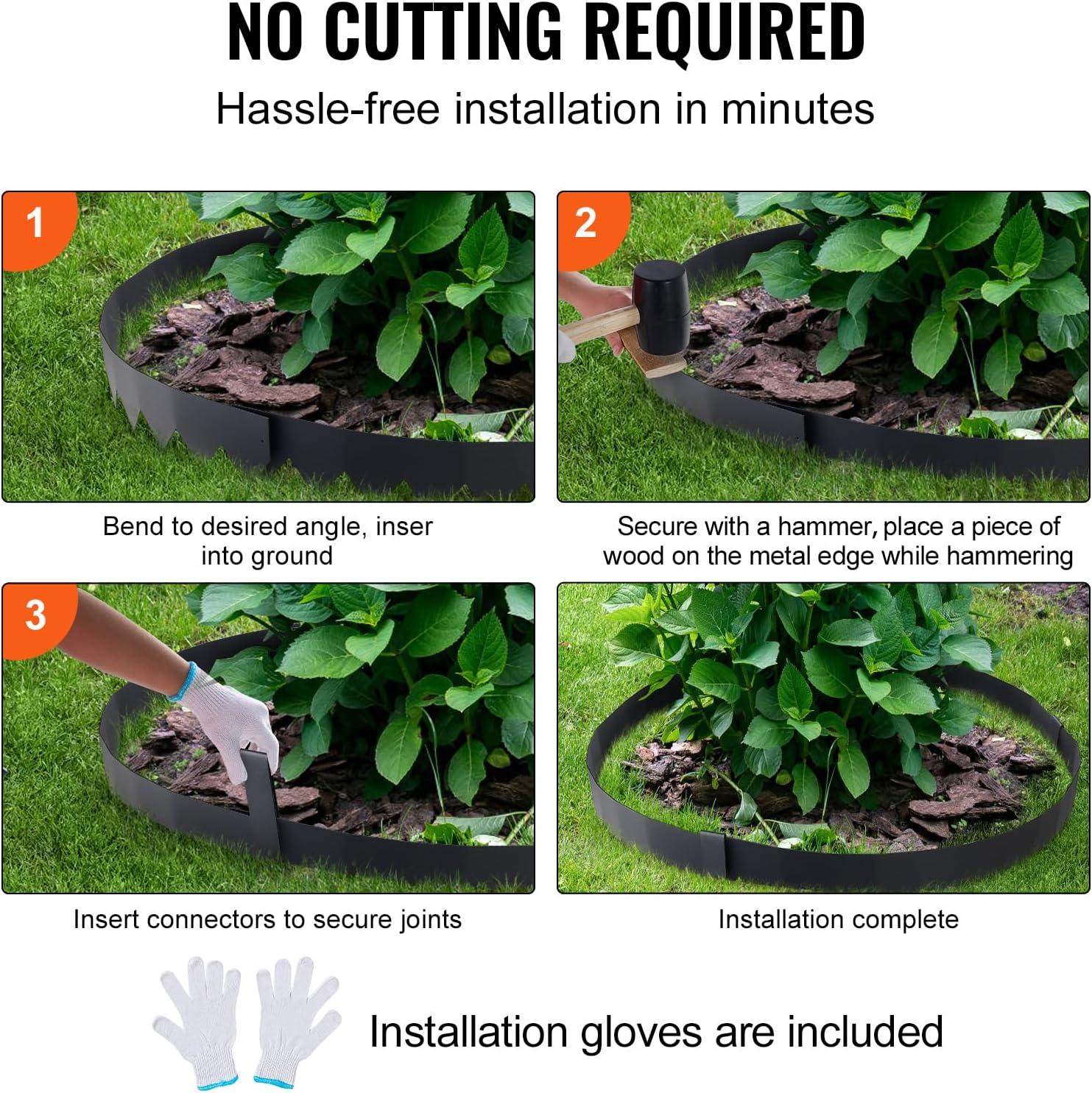 image:imageVEVOR Steel Landscape Edging 6 Packs 40 x 8 in RustResistant Metal Landscape Edging Bendable Garden Edging Border Heavy Duty Lawn Edging EasytoInstall Flower Bed Yard Pathway Divider Black40 L x 6 H 4 Pack