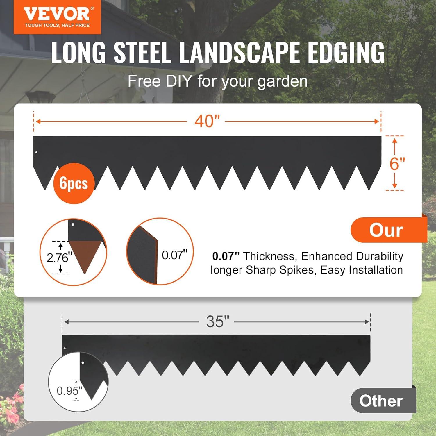 image:imageVEVOR Steel Landscape Edging 6 Packs 40 x 8 in RustResistant Metal Landscape Edging Bendable Garden Edging Border Heavy Duty Lawn Edging EasytoInstall Flower Bed Yard Pathway Divider Black40 L x 6 H 6 Pack