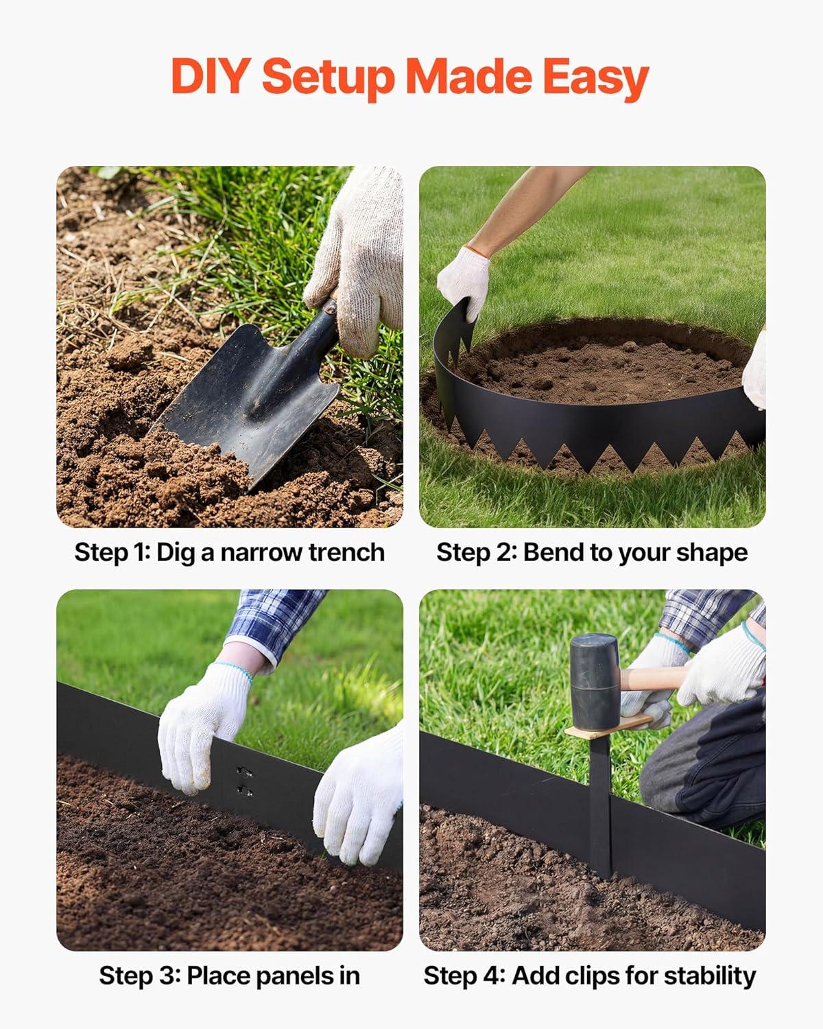 image:imageVEVOR Steel Landscape Edging 6 Packs 40 x 8 in RustResistant Metal Landscape Edging Bendable Garden Edging Border Heavy Duty Lawn Edging EasytoInstall Flower Bed Yard Pathway Divider Black40 L x 6 H 6 Pack