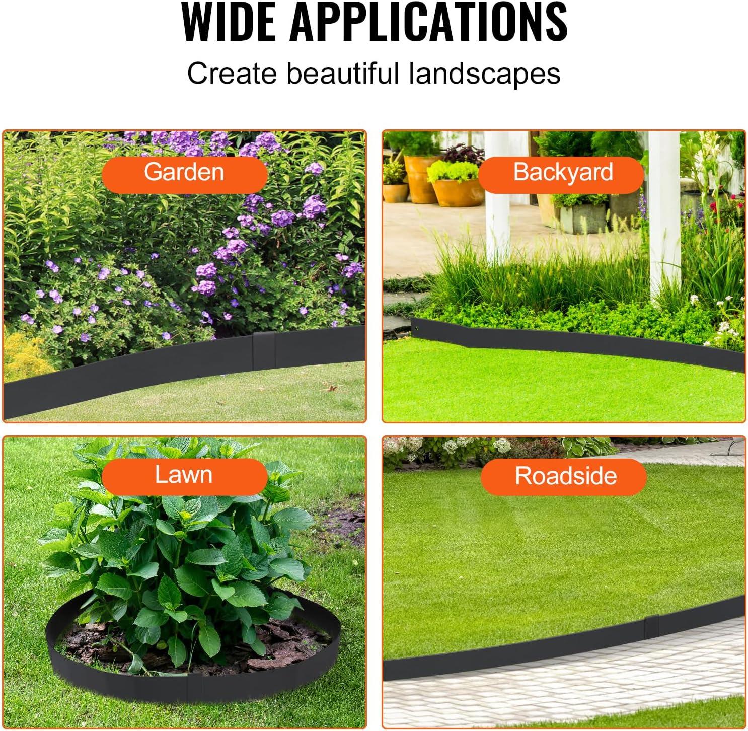 image:imageVEVOR Steel Landscape Edging 6 Packs 40 x 8 in RustResistant Metal Landscape Edging Bendable Garden Edging Border Heavy Duty Lawn Edging EasytoInstall Flower Bed Yard Pathway Divider Black40 L x 6 H 4 Pack
