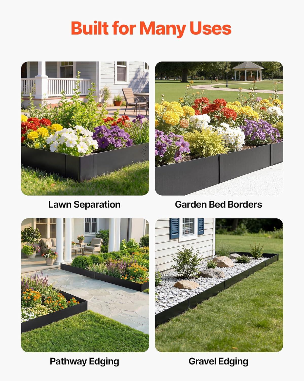 image:imageVEVOR Steel Landscape Edging 6 Packs 40 x 8 in RustResistant Metal Landscape Edging Bendable Garden Edging Border Heavy Duty Lawn Edging EasytoInstall Flower Bed Yard Pathway Divider Black40 L x 10 H 6 Pack