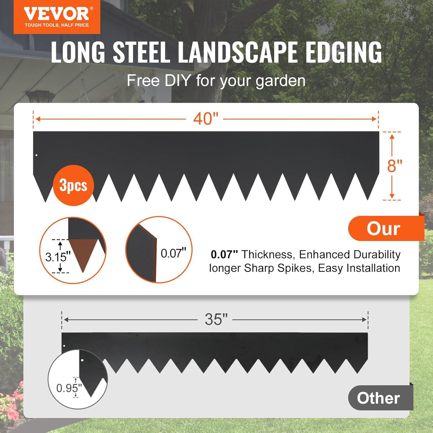 image:imageVEVOR Steel Landscape Edging 6 Packs 40 x 8 in RustResistant Metal Landscape Edging Bendable Garden Edging Border Heavy Duty Lawn Edging EasytoInstall Flower Bed Yard Pathway Divider Black40 L x 8 H 3 Pack