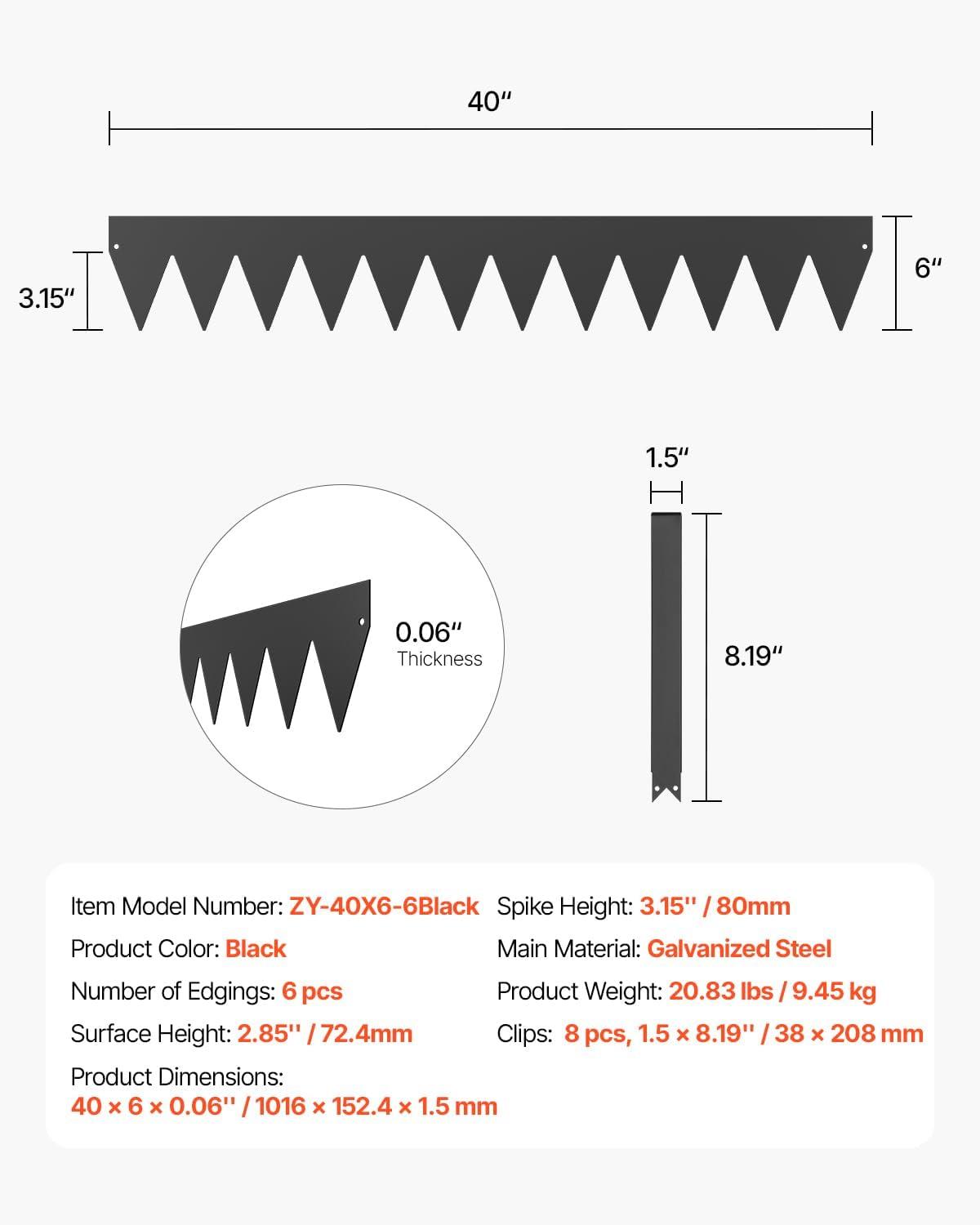 image:imageVEVOR Steel Landscape Edging 6 Packs 40 x 8 in RustResistant Metal Landscape Edging Bendable Garden Edging Border Heavy Duty Lawn Edging EasytoInstall Flower Bed Yard Pathway Divider Black40 L x 6 H 6 Pack