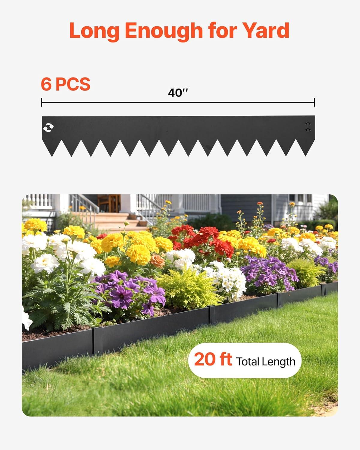image:imageVEVOR Steel Landscape Edging 6 Packs 40 x 8 in RustResistant Metal Landscape Edging Bendable Garden Edging Border Heavy Duty Lawn Edging EasytoInstall Flower Bed Yard Pathway Divider Black40 L x 6 H 6 Pack