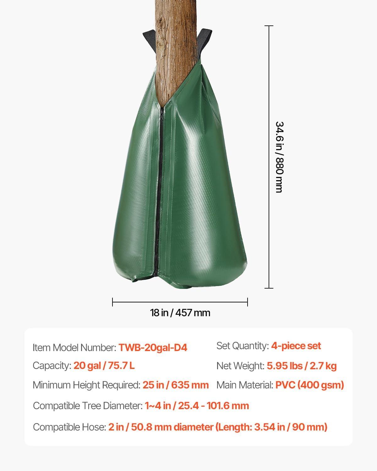 image:imageVEVOR Tree Watering Bag 25 Packs 20 Gallons Watering Bags for New Trees 59 Hours Slow Release Refillable Tree Drip Irrigation Bags with Zipper Durable Tree Watering System for Deep Root Targeting4Pcs 20Gal