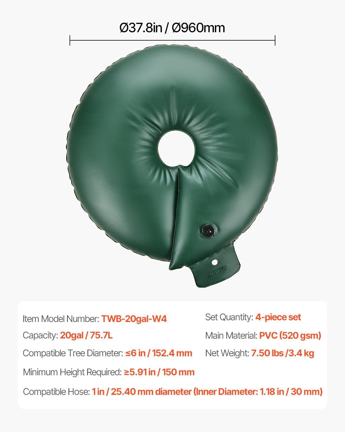 image:imageVEVOR Tree Watering Bag 25 Packs 20 Gallons Watering Bags for New Trees 59 Hours Slow Release Refillable Tree Drip Irrigation Bags with Zipper Durable Tree Watering System for Deep Root Targeting4Pcs 20Gal Ring