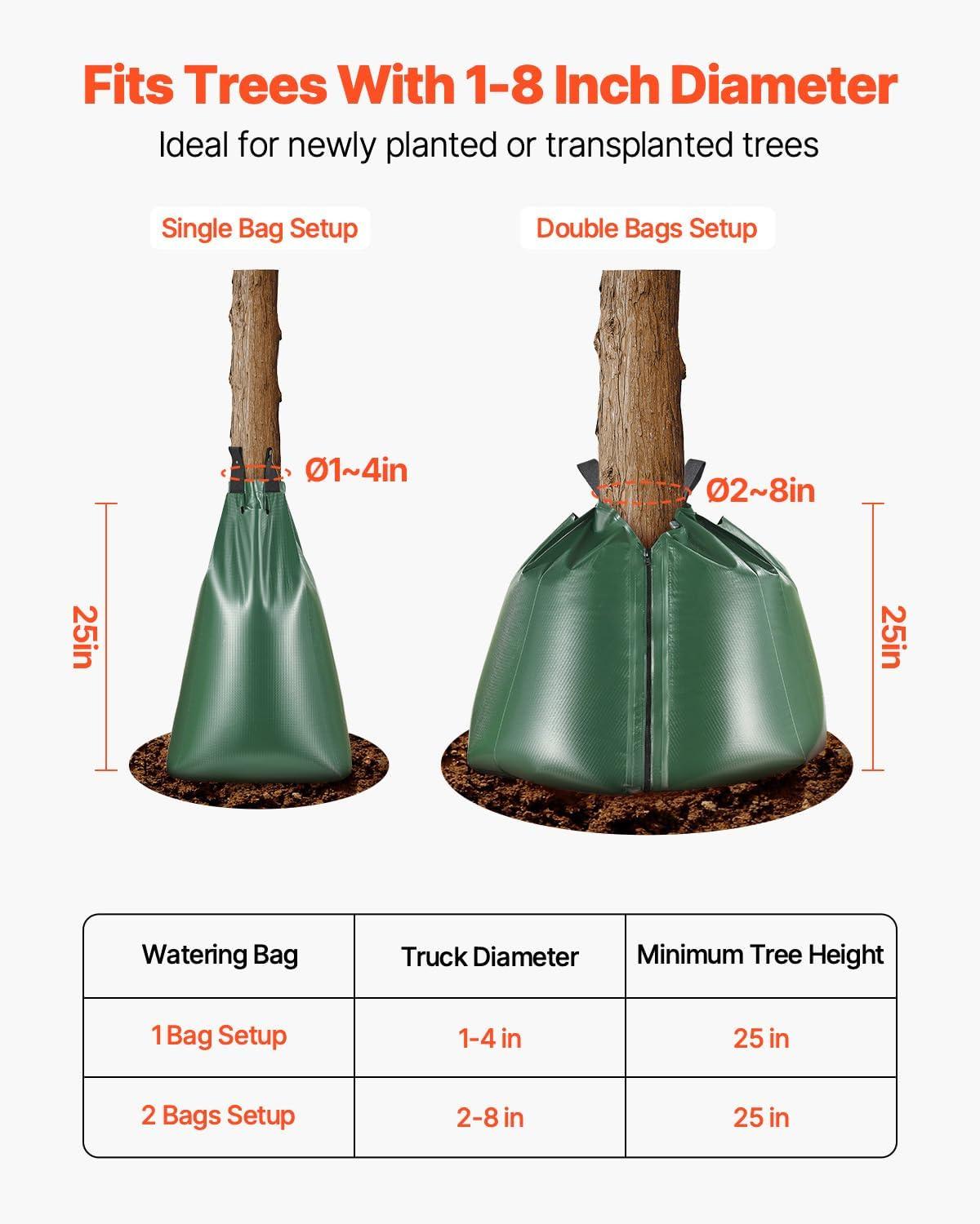 image:imageVEVOR Tree Watering Bag 25 Packs 20 Gallons Watering Bags for New Trees 59 Hours Slow Release Refillable Tree Drip Irrigation Bags with Zipper Durable Tree Watering System for Deep Root Targeting25Pcs 20Gal