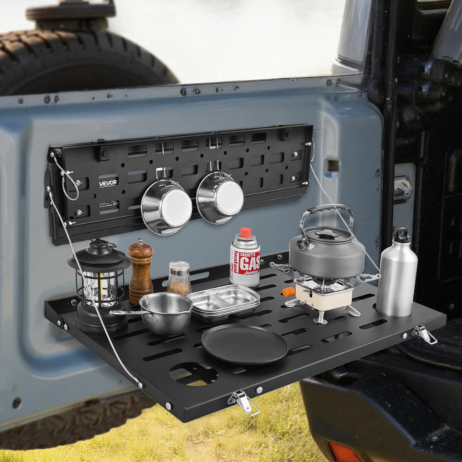 image:imageVEVOR Tailgate Table for 20212026 Ford Bronco 4 Door Hardtops Exclude Bronco Sport Foldable Molle Panel Drop Down Table Rear Door Cargo Storage Rack Shelf Luggage Holder CarrierFord Bronco20212025