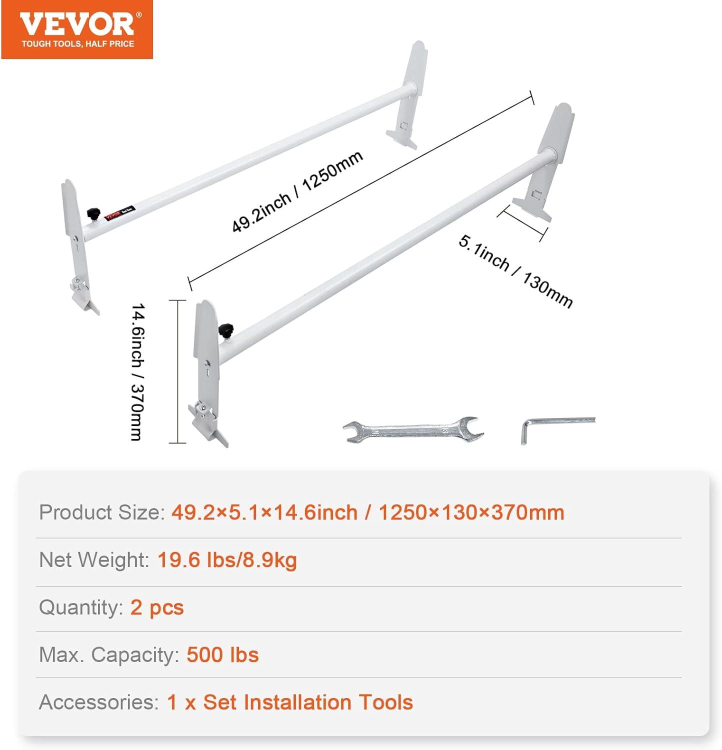 image:imageVEVOR Van Ladder Racks 472787 in Adjustable 500 lbs Capacity Alloy Steel Compatible with FullSize Vans 2 Pcs Whitefor MidLarge Size Vans