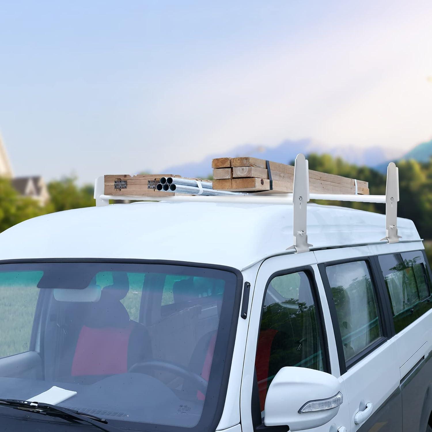 image:imageVEVOR Van Ladder Racks 472787 in Adjustable 500 lbs Capacity Alloy Steel Compatible with FullSize Vans 2 Pcs Whitefor MidLarge Size Vans