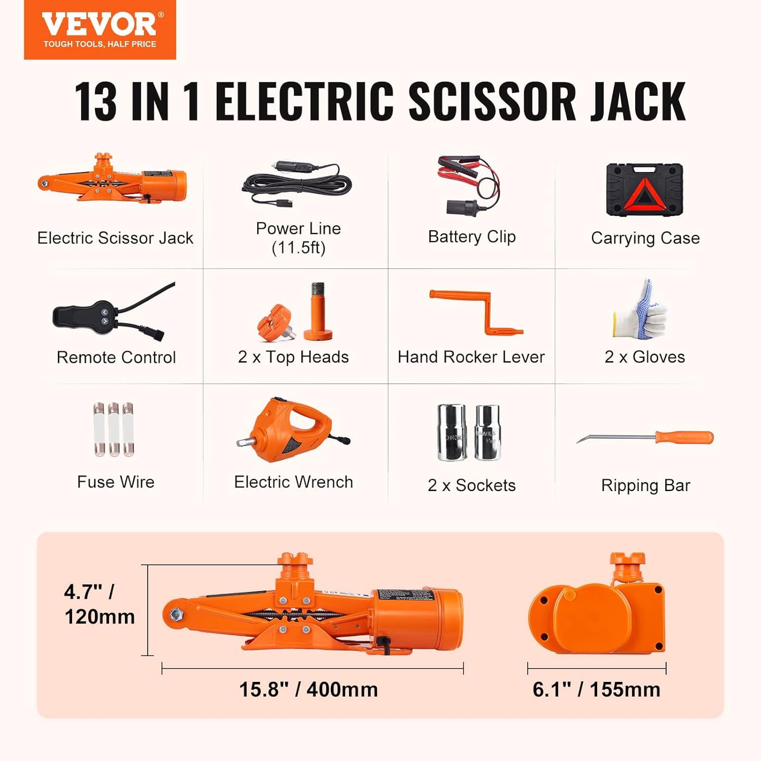 image:imageVEVOR Electric Car Jack Wireless 5 Tons Cordless Remote Control Hydraulic Electric Jack LED Light Hydraulic Repair Tool 135360mm Lifting Range for SUV MPV Sedan Truck Repair3T with Wrench