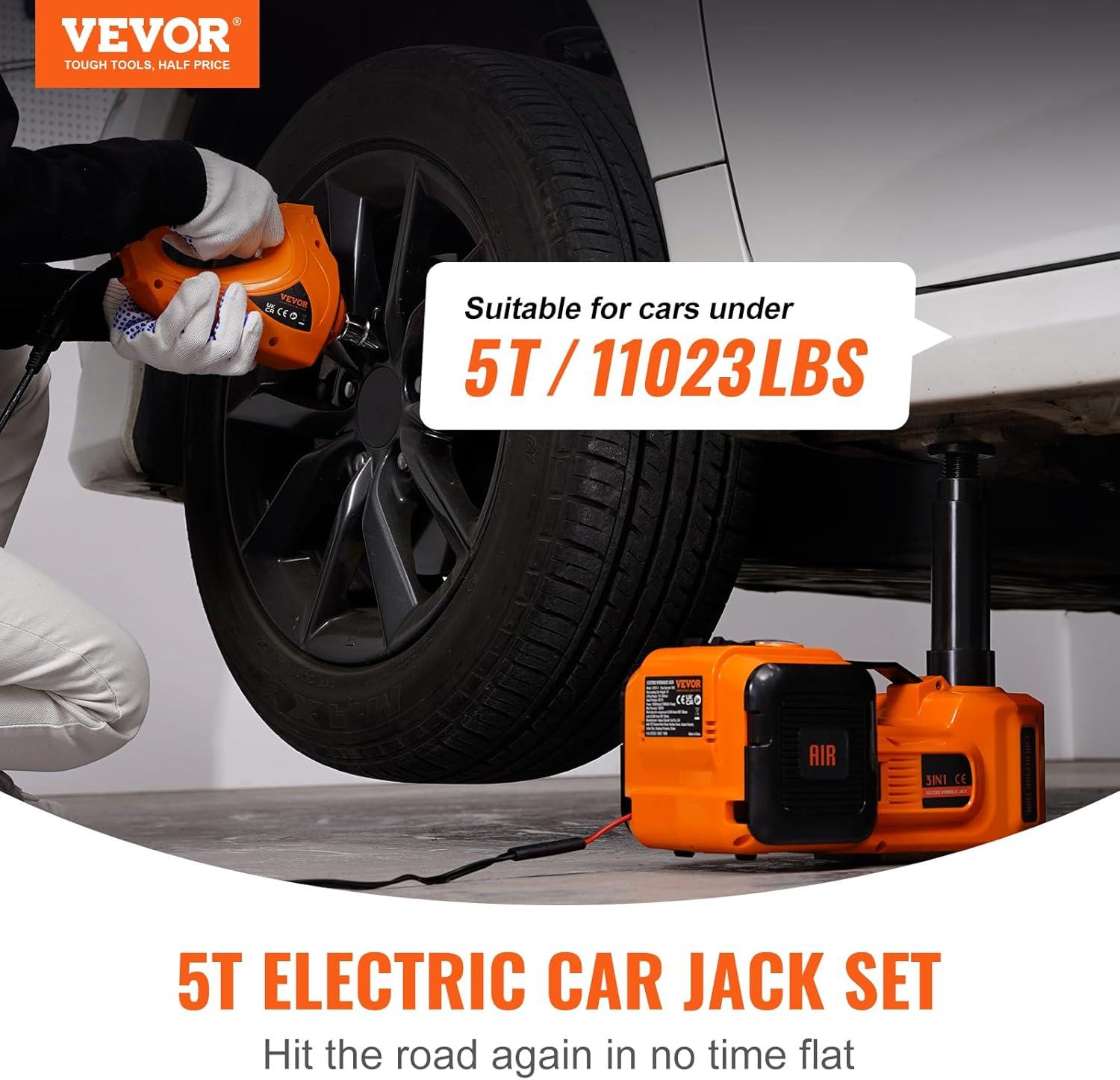 image:imageVEVOR Electric Car Jack Wireless 5 Tons Cordless Remote Control Hydraulic Electric Jack LED Light Hydraulic Repair Tool 135360mm Lifting Range for SUV MPV Sedan Truck Repair5T with Wrench